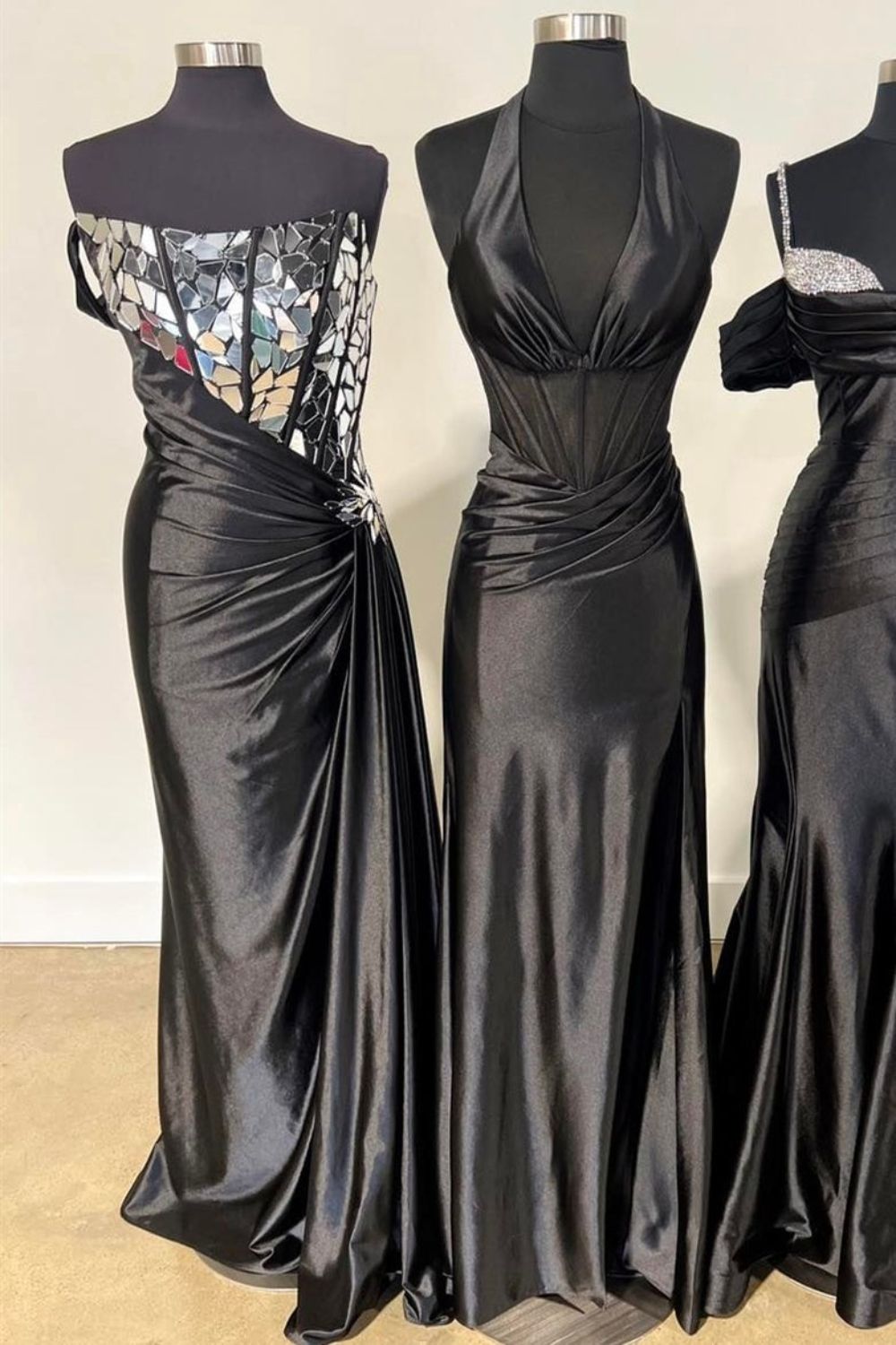 Dressime Sheath One Shoulder Ruching Long Prom Dress with Broken Mirrors dressime