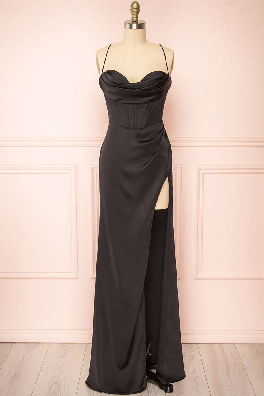 Dressime Sheath Spaghetti Straps Satin Prom Dresses with Slit dressime Dressime Sheath Spaghetti Straps Satin Prom Dresses with Slit dressime