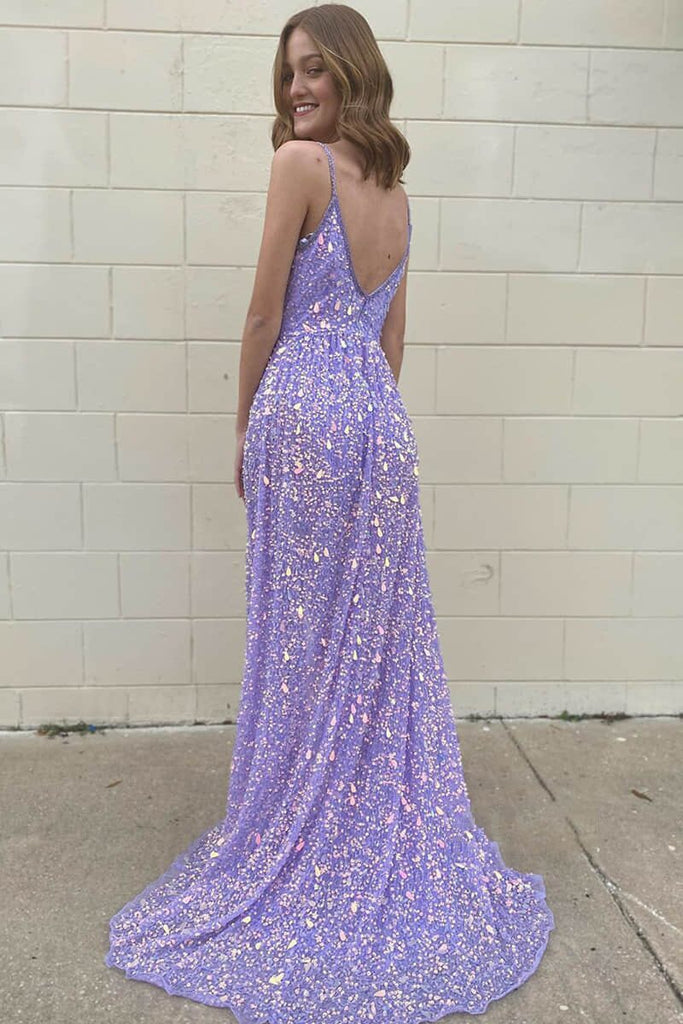 Dressime Sheath Spaghetti Straps Sequin Prom Dress With Slit dressime