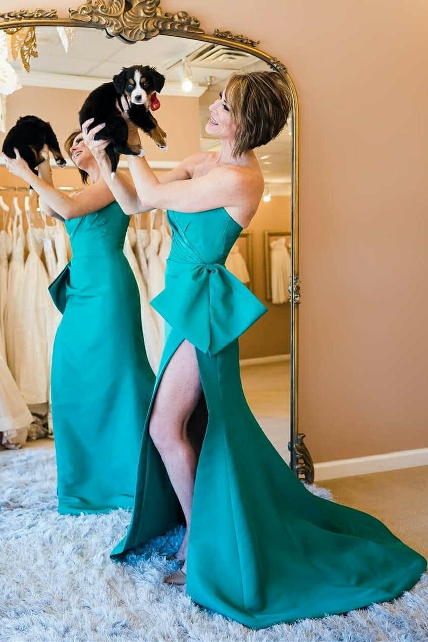 dressimeSheath Strapless Satin Slit Prom Dresses With Bowknot