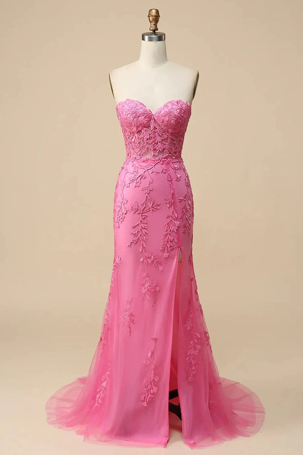 dressimeSheath Sweetheart Applique Long Prom Dresses with Slit