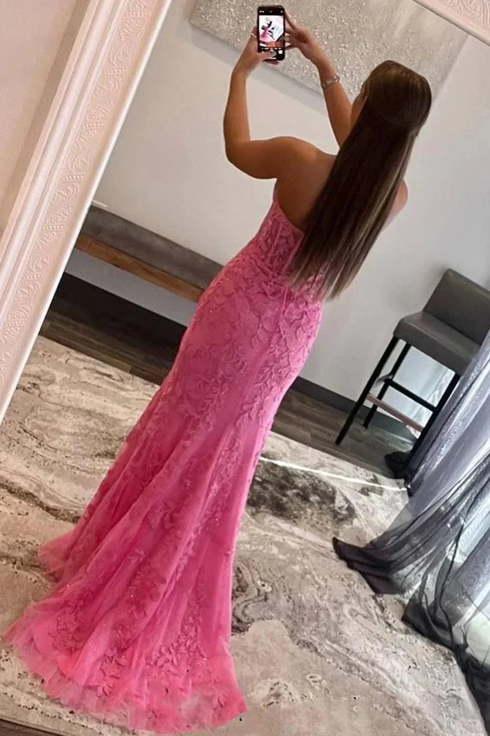 dressimeSheath Sweetheart Applique Long Prom Dresses with Slit
