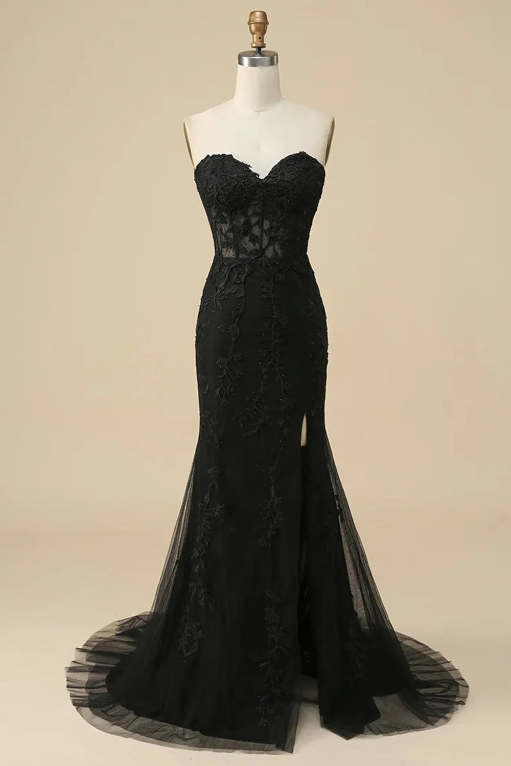 dressimeSheath Sweetheart Applique Long Prom Dresses with Slit