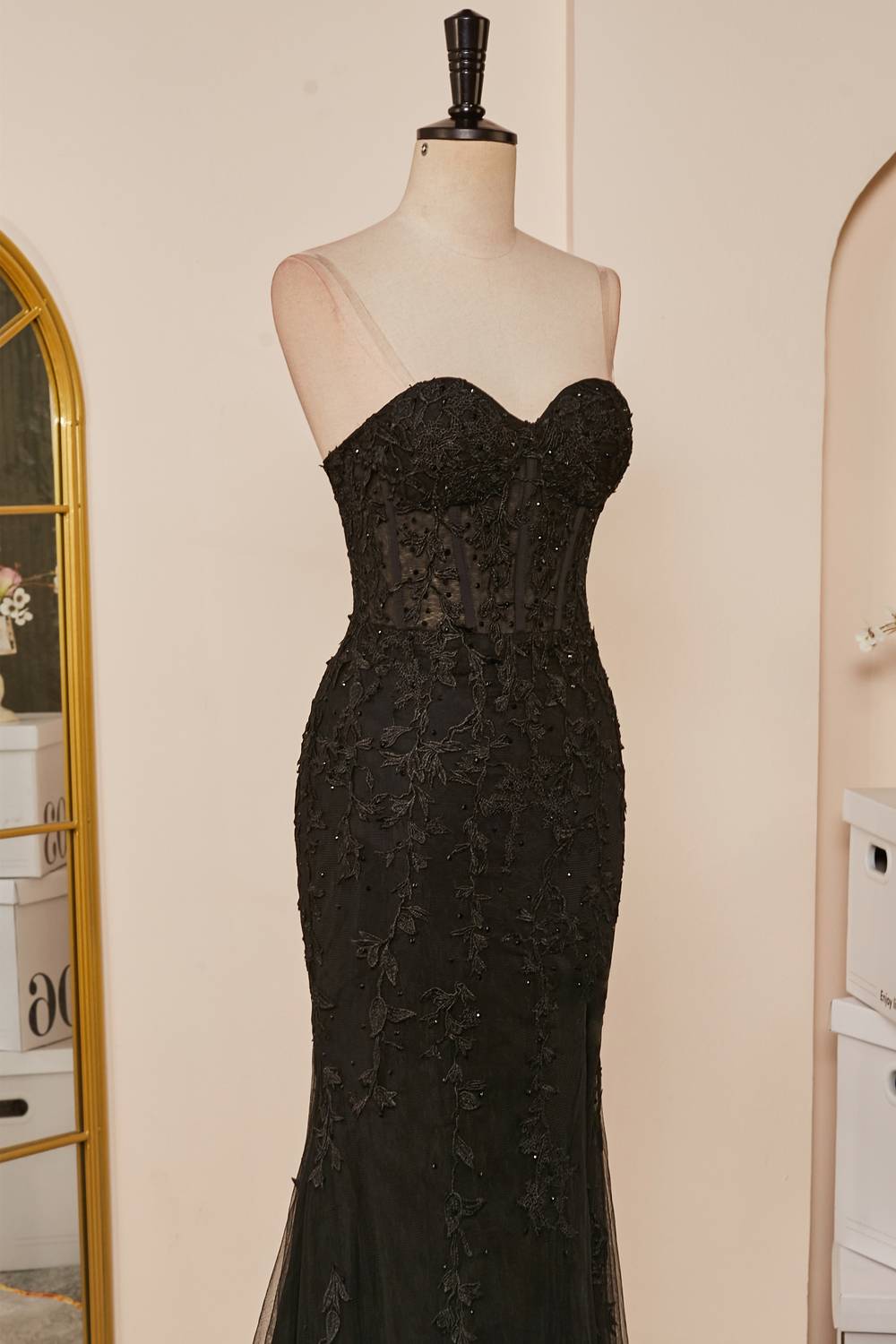 dressimeSheath Sweetheart Applique Long Prom Dresses with Slit