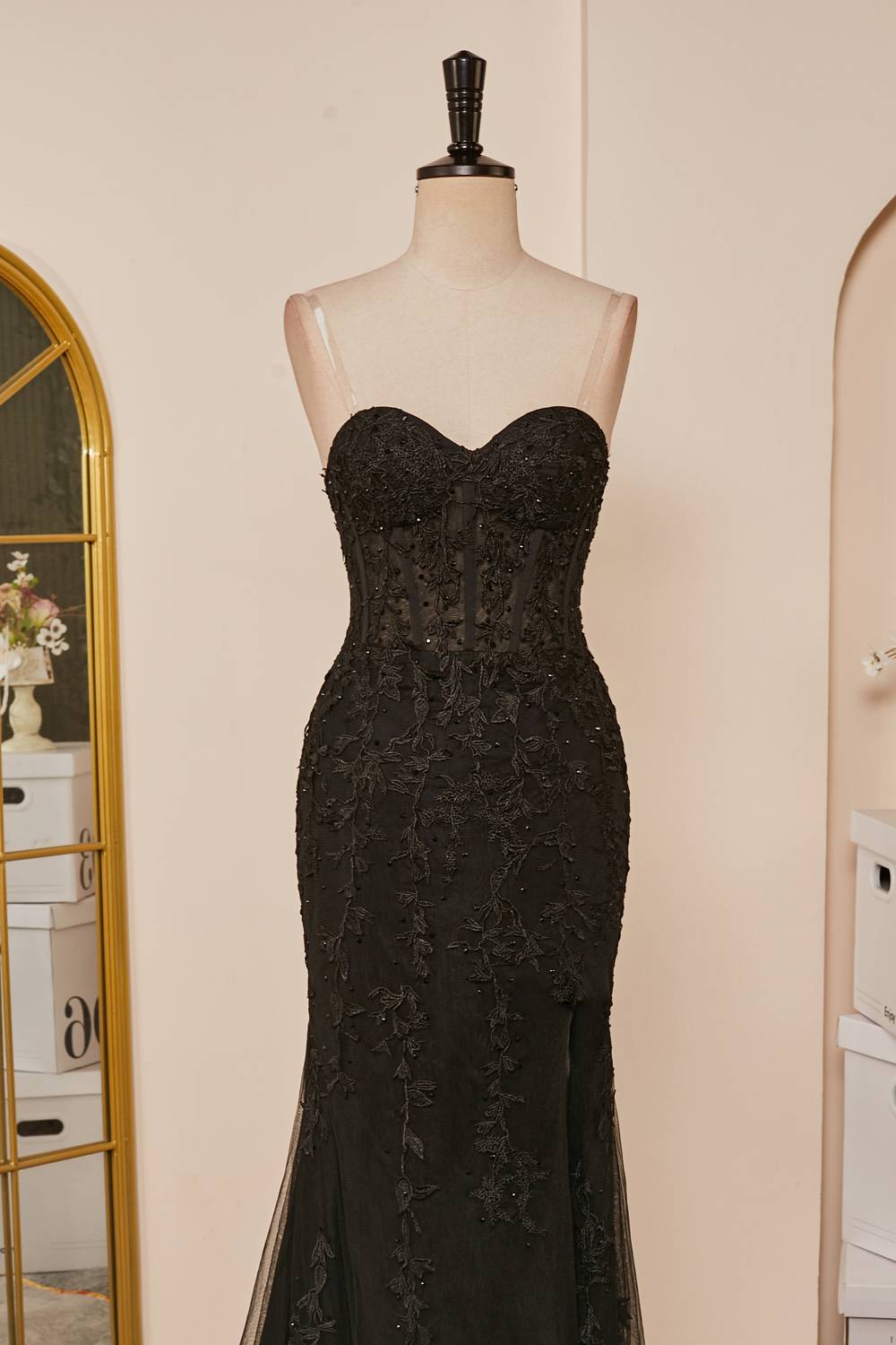 dressimeSheath Sweetheart Applique Long Prom Dresses with Slit
