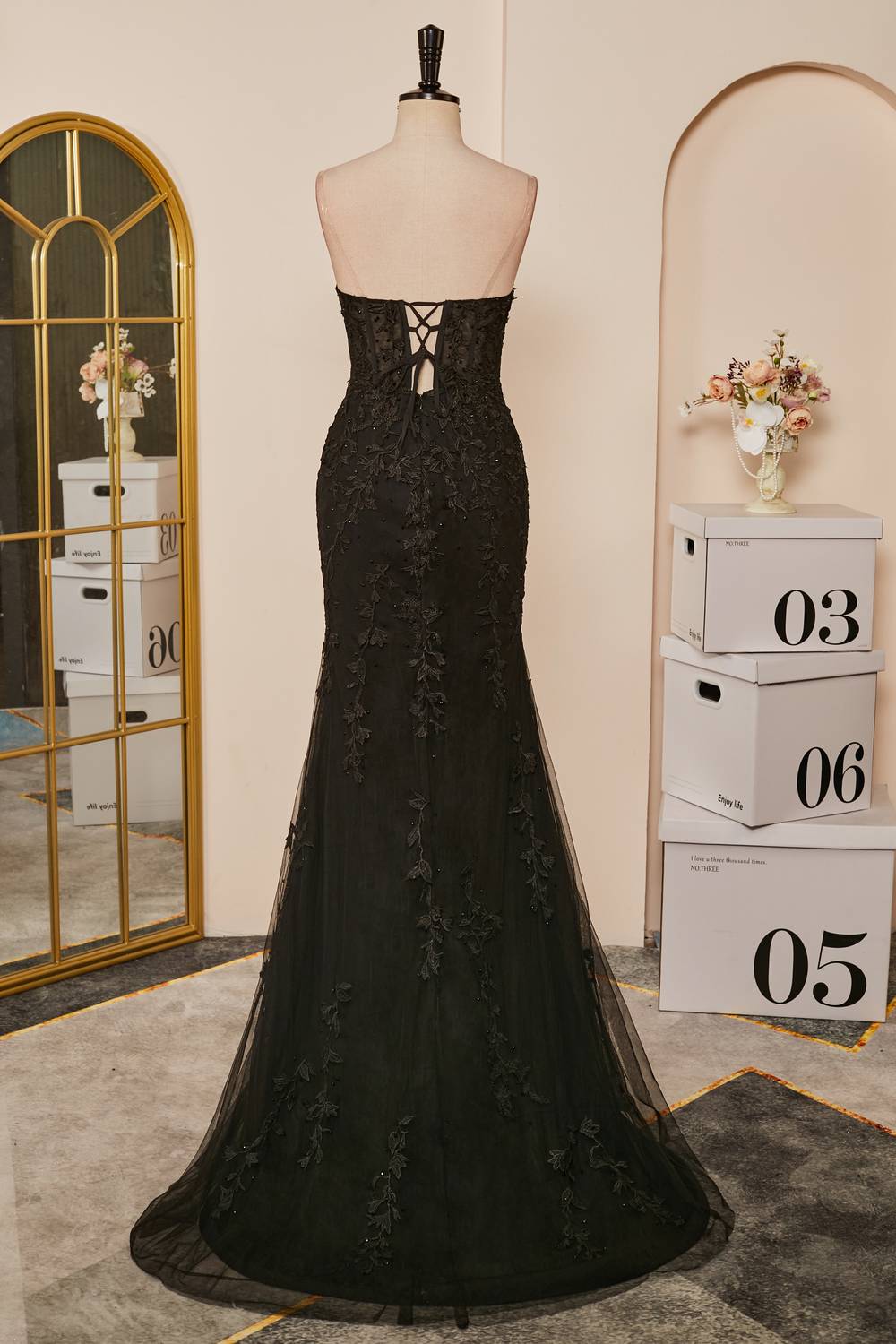 dressimeSheath Sweetheart Applique Long Prom Dresses with Slit
