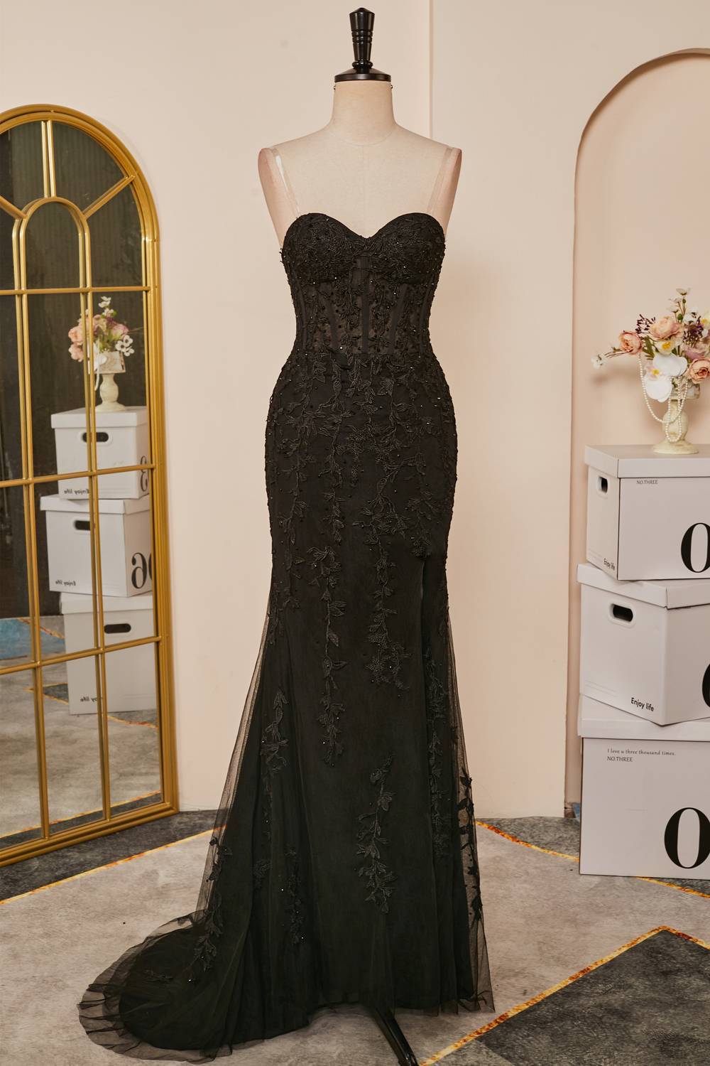 dressimeSheath Sweetheart Applique Long Prom Dresses with Slit