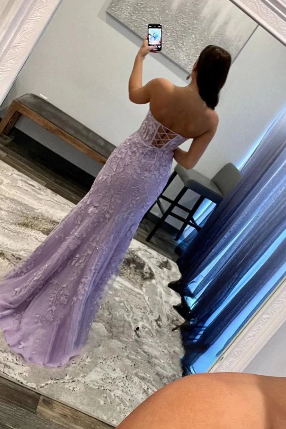 dressimeSheath Sweetheart Applique Long Prom Dresses with Slit