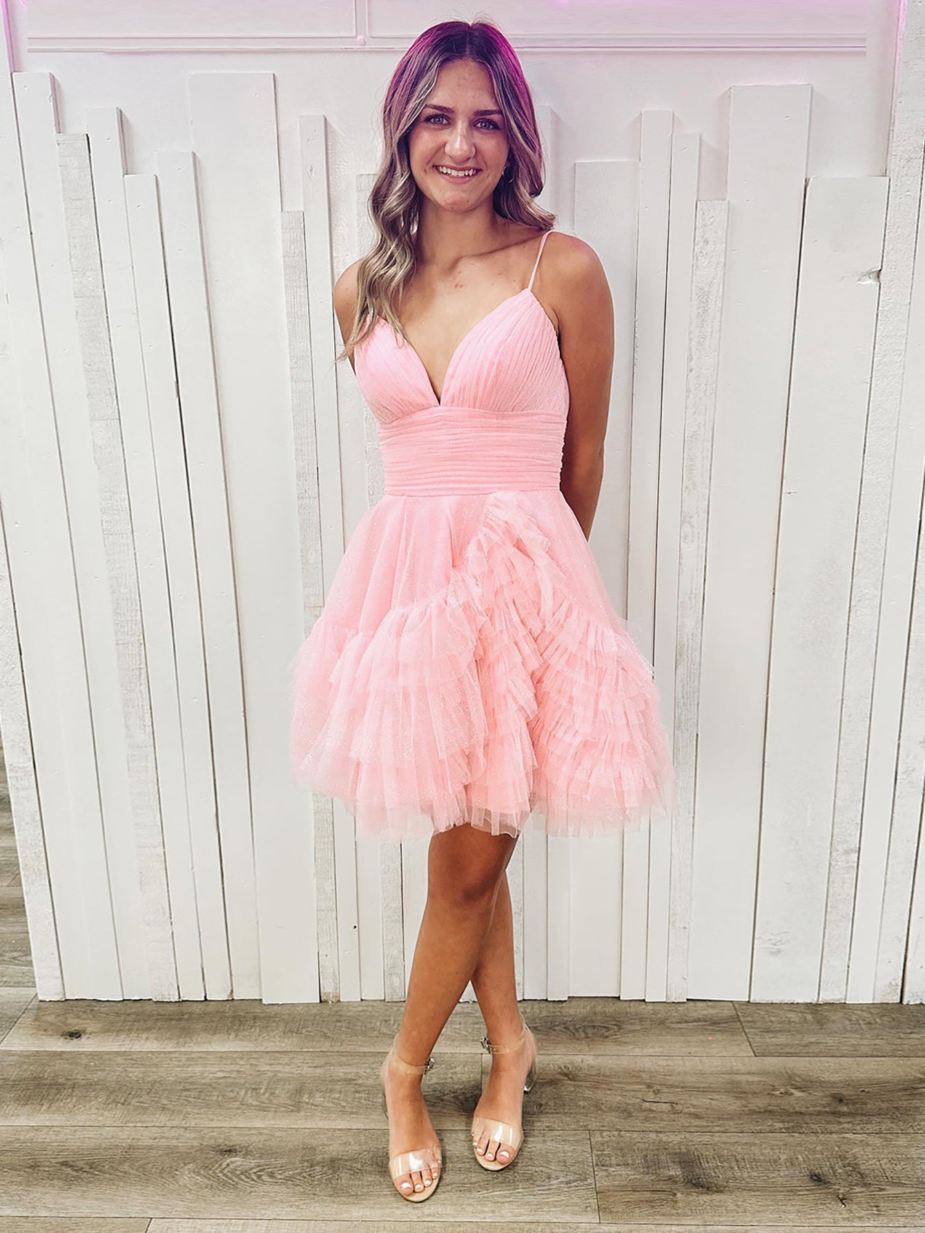 dressimeSimple A-Line Homecoming Dress V Neck Tulle