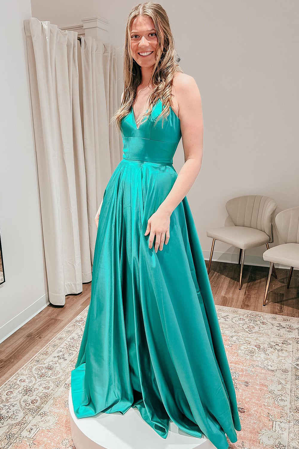 Dressime Simple A Line Satin Spaghetti Straps Long Prom Dresses with S dressime Dressime Simple A Line Satin Spaghetti Straps Long Prom Dresses with S dressime