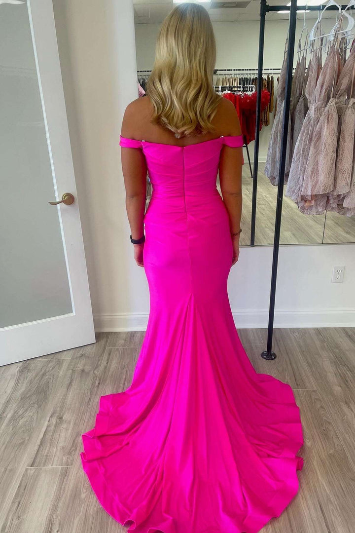 dressimeSimple Mermaid Off the Shoulder Elastic Satin Long Prom Dresses