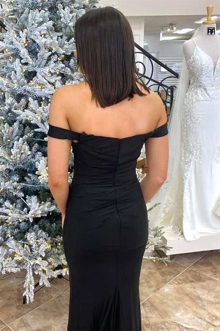 dressimeSimple Mermaid Off the Shoulder Elastic Satin Long Prom Dresses