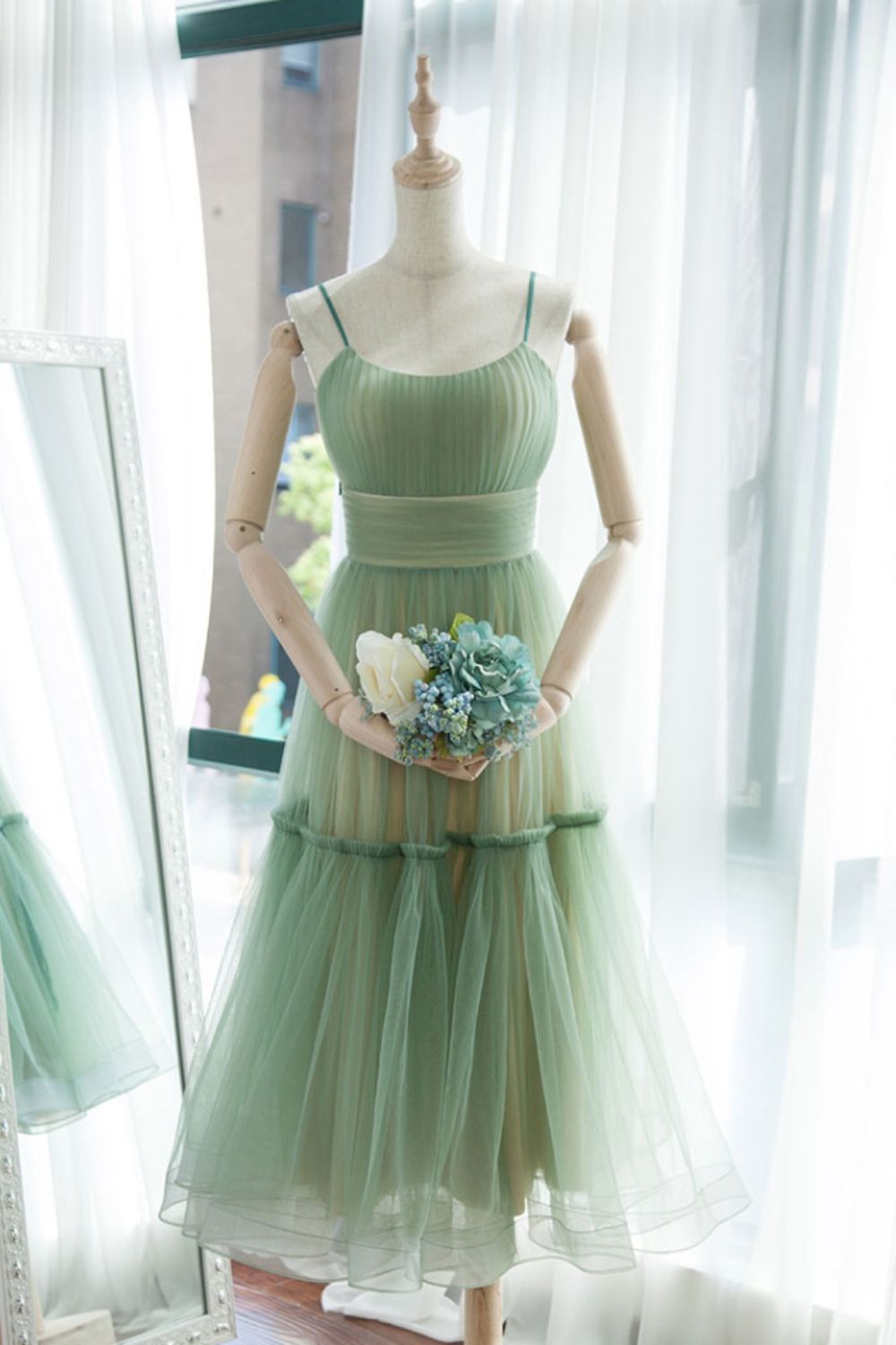 Dressime Women Green Prom Dress Simple Tulle Spaghetti Strap Sleeveless Pleated Party Dresses dressime Dressime Women Green Prom Dress Simple Tulle Spaghetti Strap Sleeveless Pleated Party Dresses dressime
