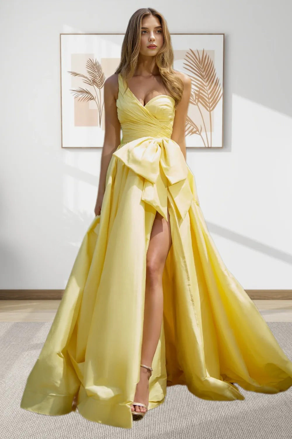 Dressime Sparkly A Line One Shoulder Satin Tiered Prom Dress With Bow dressime Dressime Sparkly A Line One Shoulder Satin Tiered Prom Dress With Bow dressime