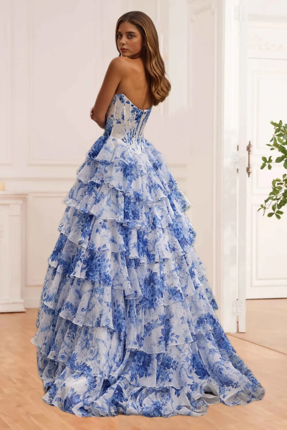 Dressime Sparkly A Line Sweetheart Floral Long Prom Dress dressime