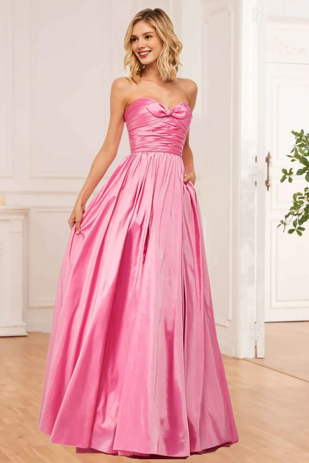 Dressime Women Sparkly Pink Bowknot Prom Dress A Line Sweetheart Satin Formal Dress dressime Dressime Women Sparkly Pink Bowknot Prom Dress A Line Sweetheart Satin Formal Dress dressime