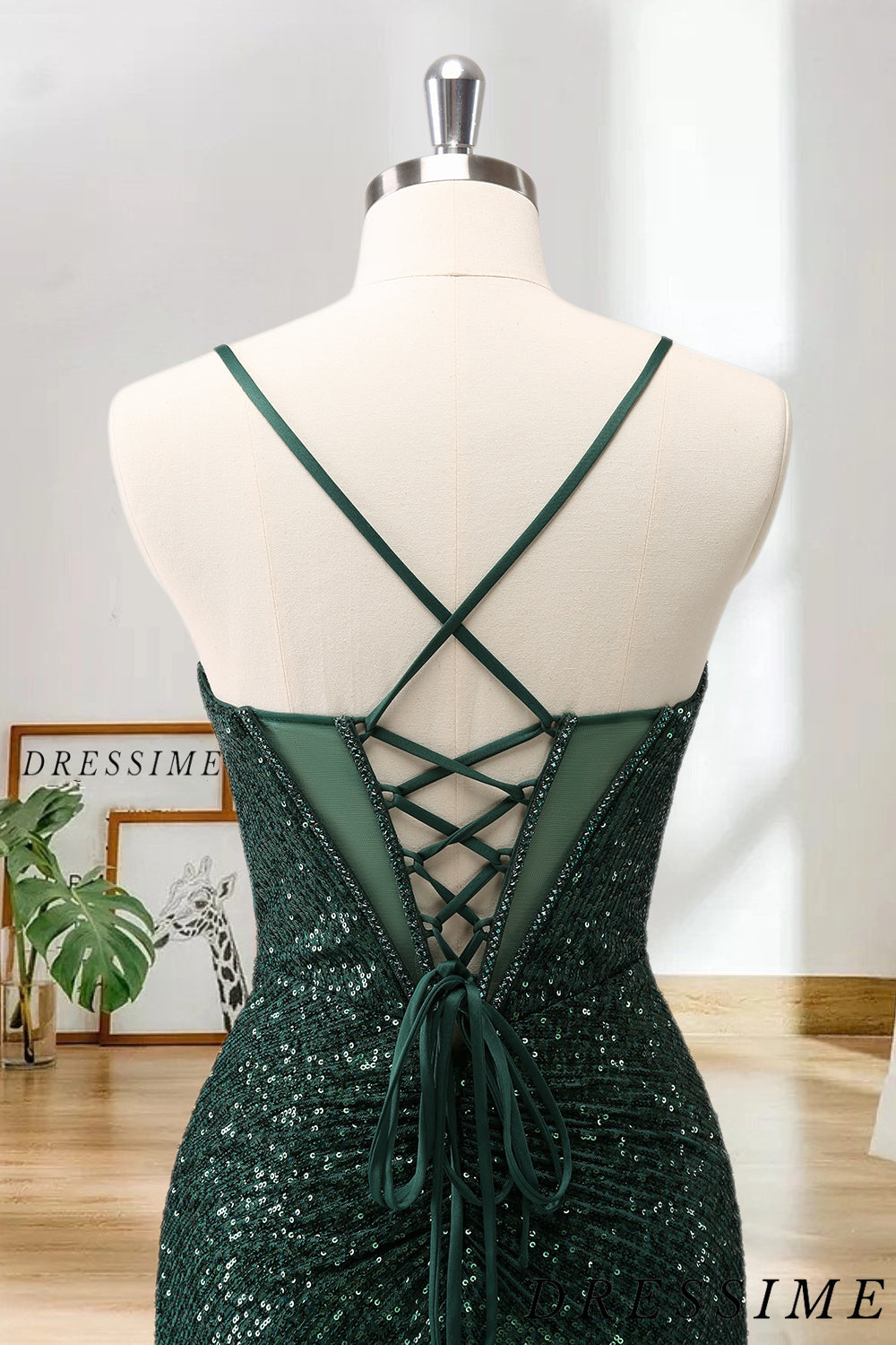 Dressime Sparkly Bodycon Spaghetti Straps Corset Short/Mini Homecoming Dress with Sequins dressime