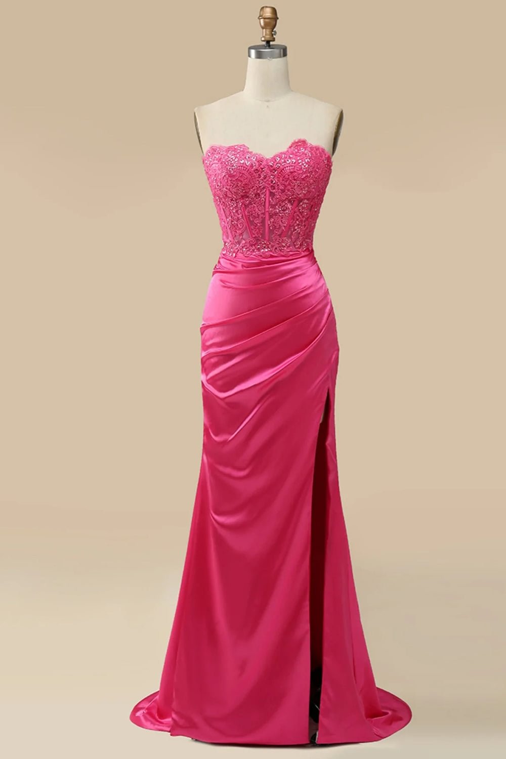 dressimeSparkly Sheath Sweetheart Corset Long Prom Dress with Slit