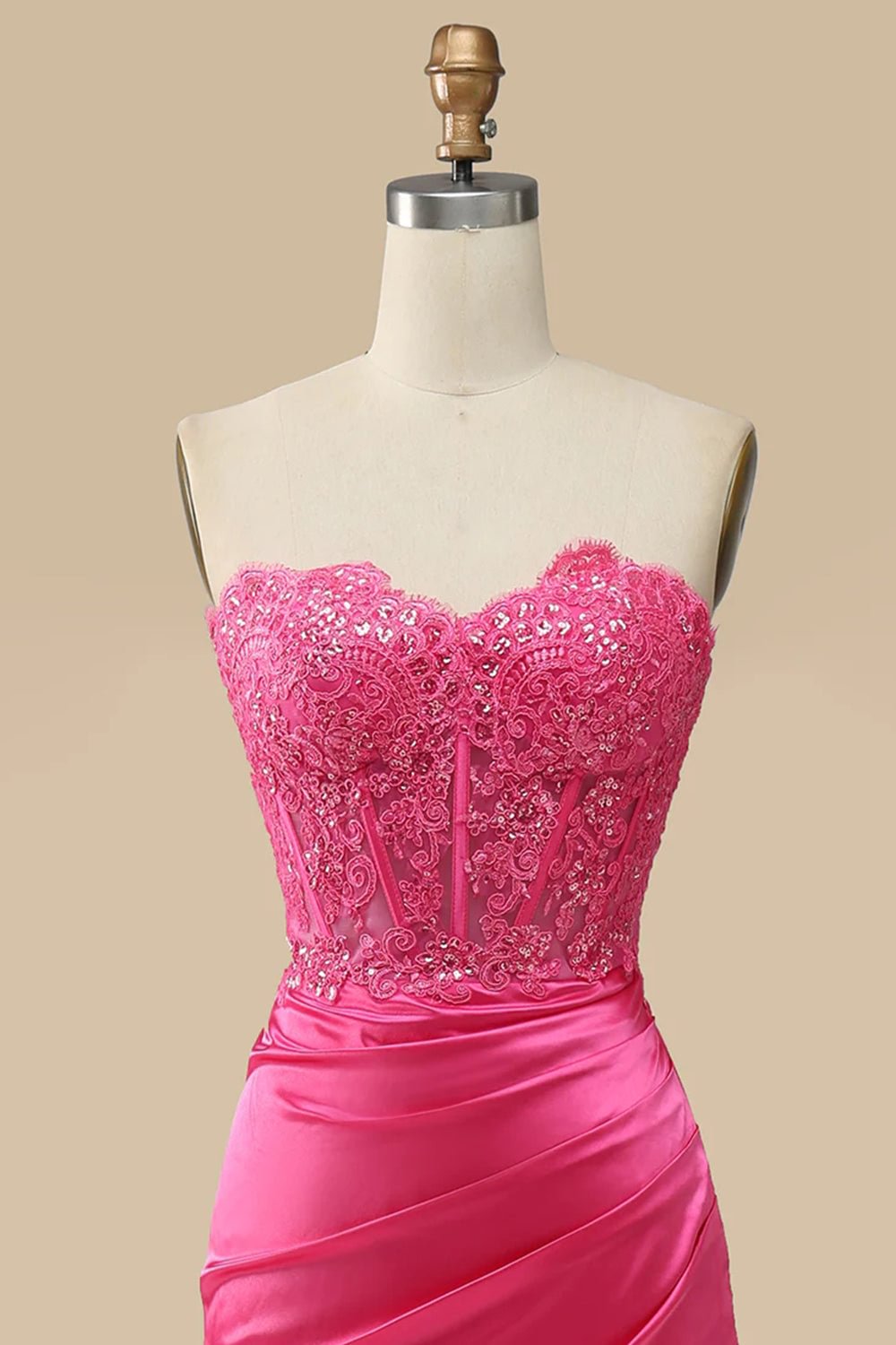 dressimeSparkly Sheath Sweetheart Corset Long Prom Dress with Slit