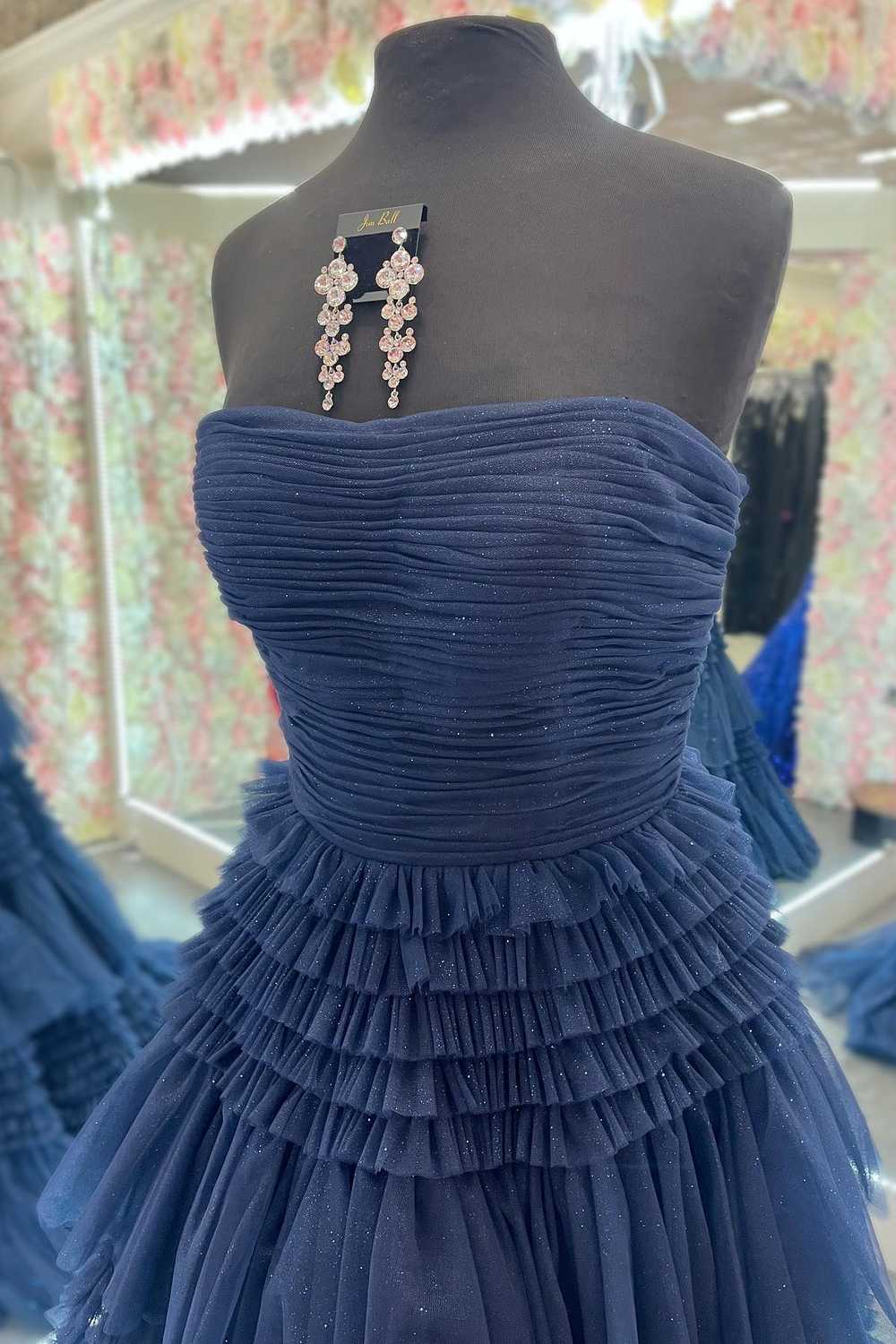dressimeStrapless A-line Multi-Layers Tulle Long Prom Dresses with Slit