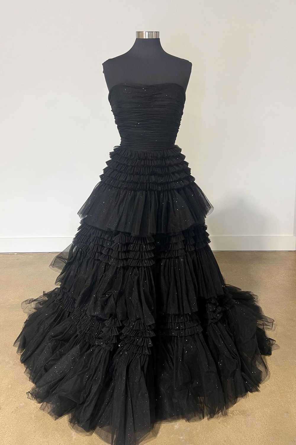dressimeStrapless A-line Multi-Layers Tulle Long Prom Dresses with Slit