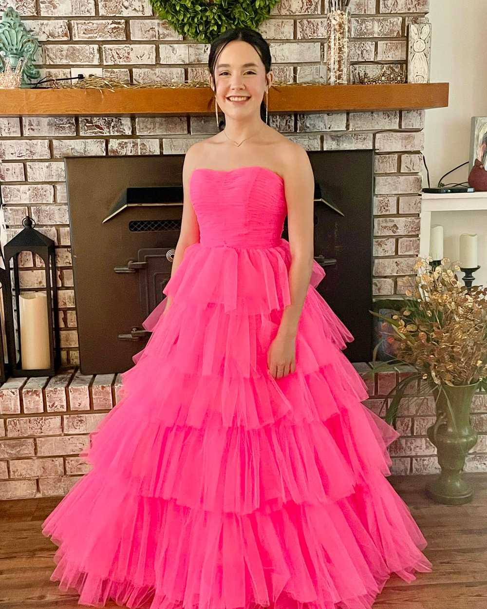 dressimeStrapless A-line Multi-Layers Tulle Long Prom Dresses with Slit
