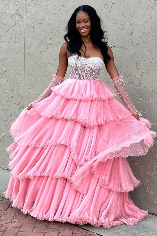 Dressime Strapless Tiered Long Prom Dress with Pleated Ruffle Skirt an dressime Dressime Strapless Tiered Long Prom Dress with Pleated Ruffle Skirt an dressime