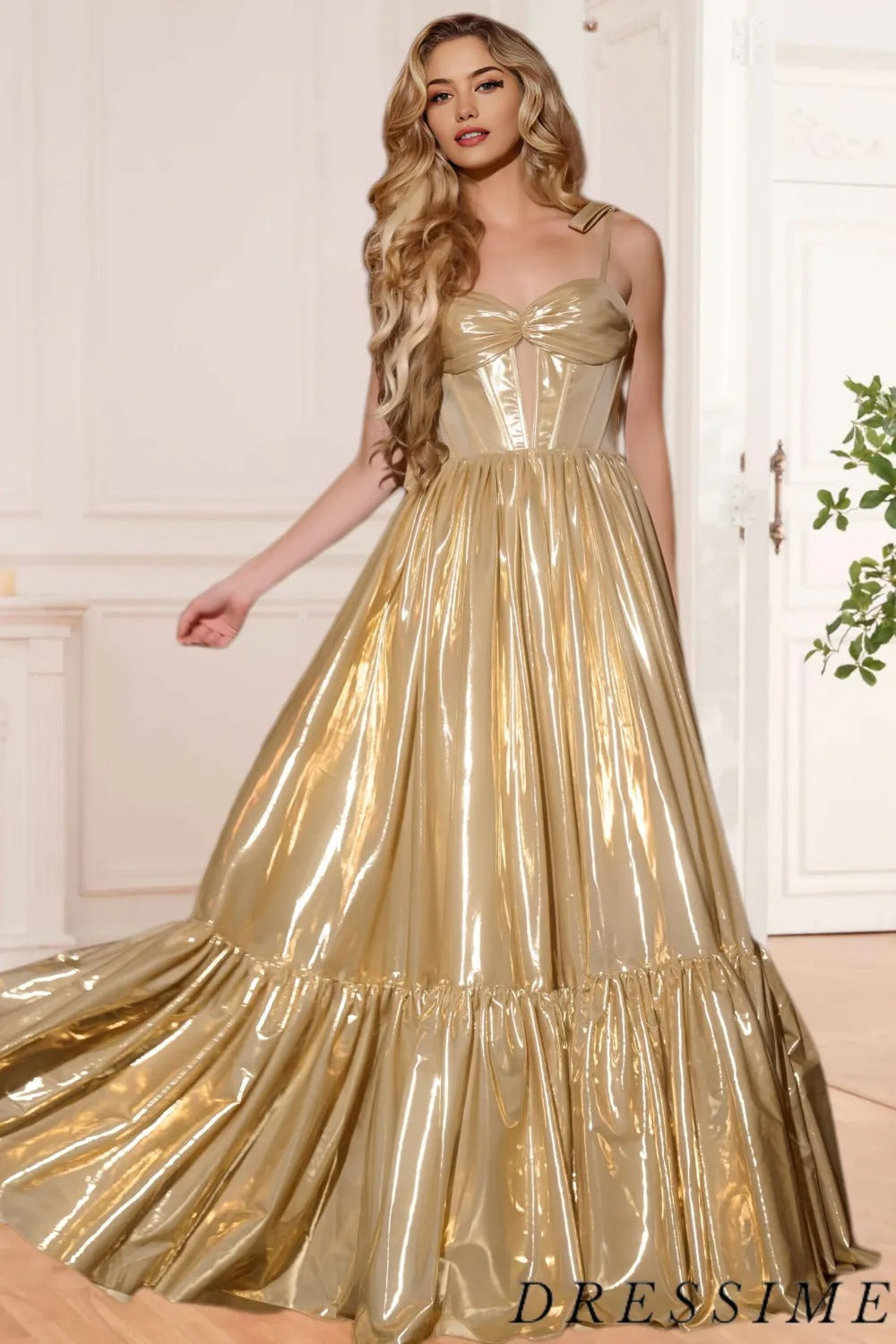 Dressime Stunning A Line Straps Metallic Long Prom Dress dressime Dressime Stunning A Line Straps Metallic Long Prom Dress dressime