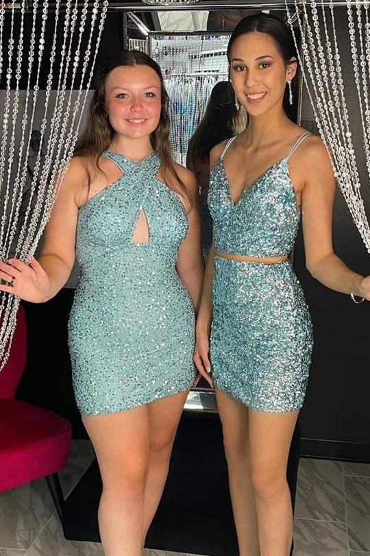 dressimeTop Sale Short/Mini Sequins Halter Backless Sheath Short Homecoming Dress