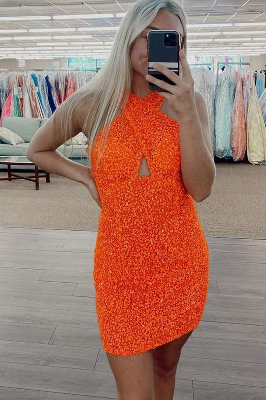 dressimeTop Sale Short/Mini Sequins Halter Backless Sheath Short Homecoming Dress