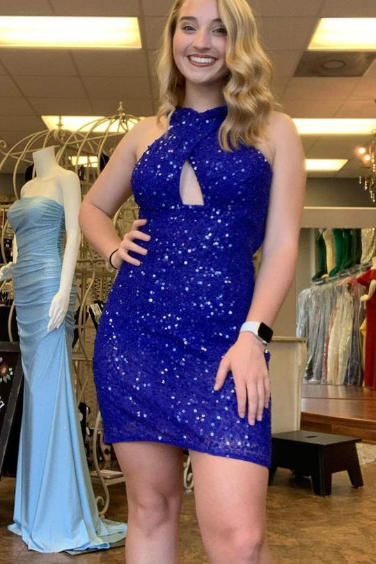 dressimeTop Sale Short/Mini Sequins Halter Backless Sheath Short Homecoming Dress