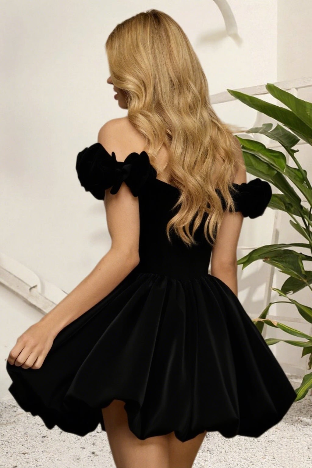 Dressime A Line Off The Shoulder 3D Flower Corset Bodice Bubble Mini Homecoming Dress