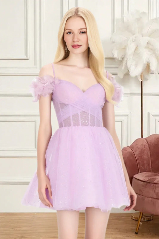 Dressime A Line Off The Shoulder Corset Tulle Mini Homecoming Dress