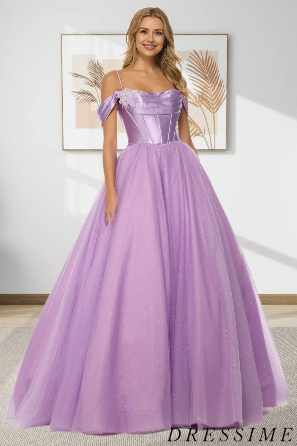 Dressime Women Purple Prom Dress A-Line Off The Shoulder Tulle Satin Long Formal Dress dressime Dressime Women Purple Prom Dress A-Line Off The Shoulder Tulle Satin Long Formal Dress dressime