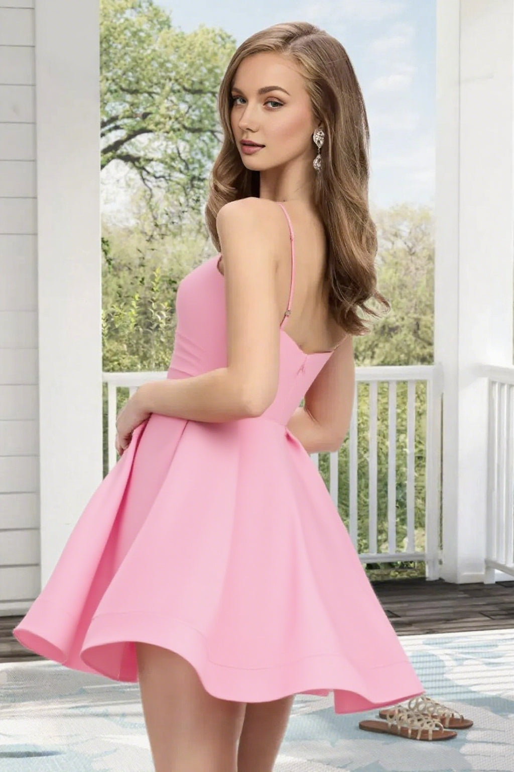 Dressime A Line Spaghetti Straps Corset Draped Satin Mini Homecoming Dress