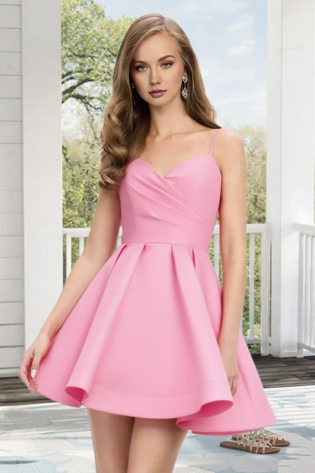 Dressime A Line Spaghetti Straps Corset Draped Satin Mini Homecoming Dress