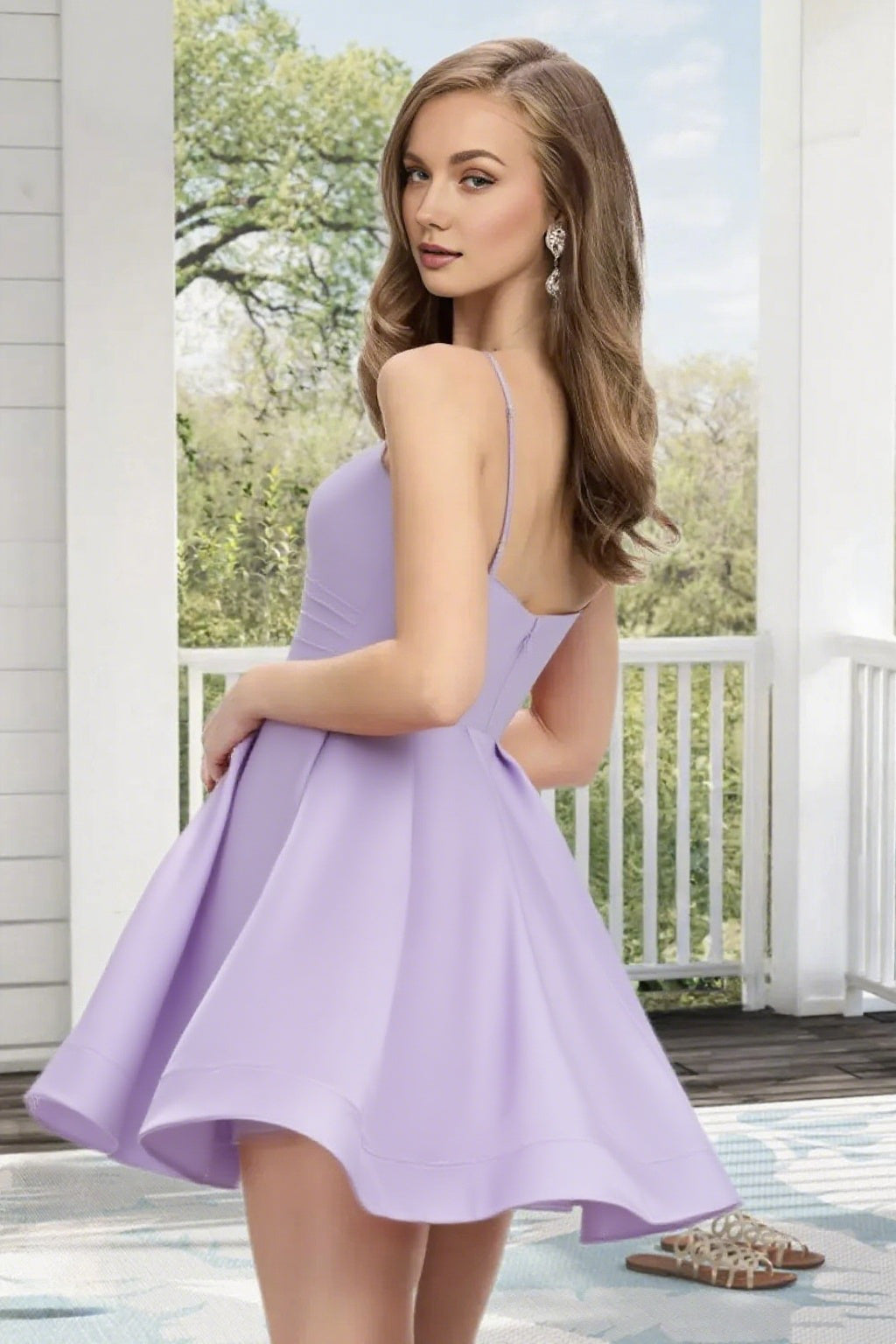 Dressime A Line Spaghetti Straps Corset Draped Satin Mini Homecoming Dress