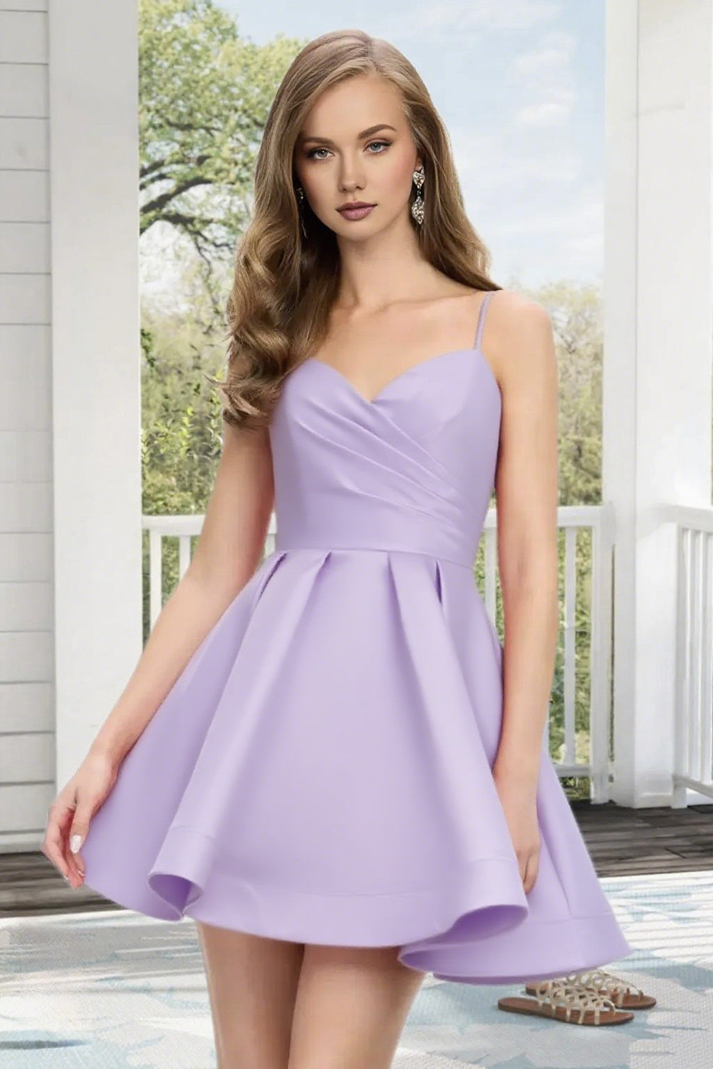 Dressime A Line Spaghetti Straps Corset Draped Satin Mini Homecoming Dress