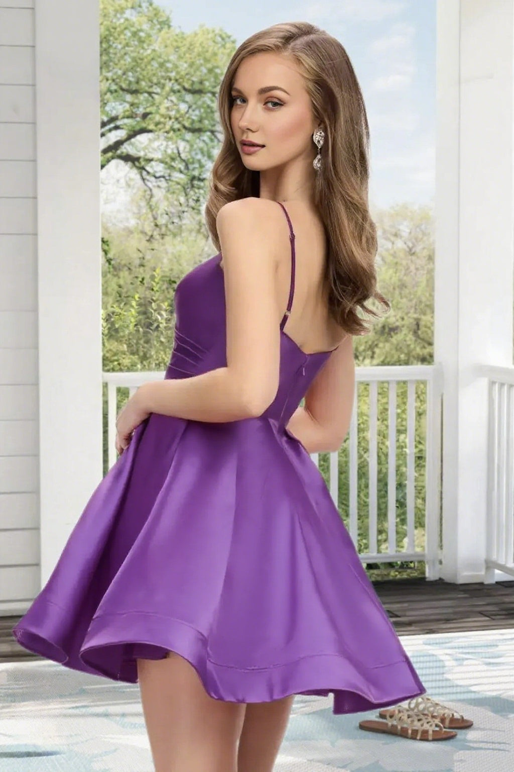 Dressime A Line Spaghetti Straps Corset Draped Satin Mini Homecoming Dress