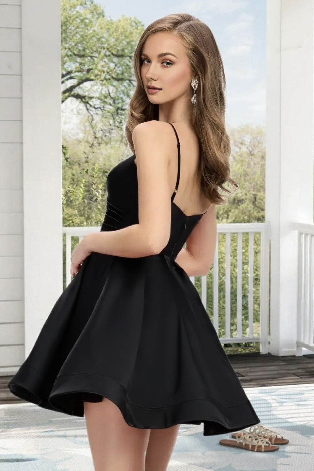 Dressime A Line Spaghetti Straps Corset Draped Satin Mini Homecoming Dress