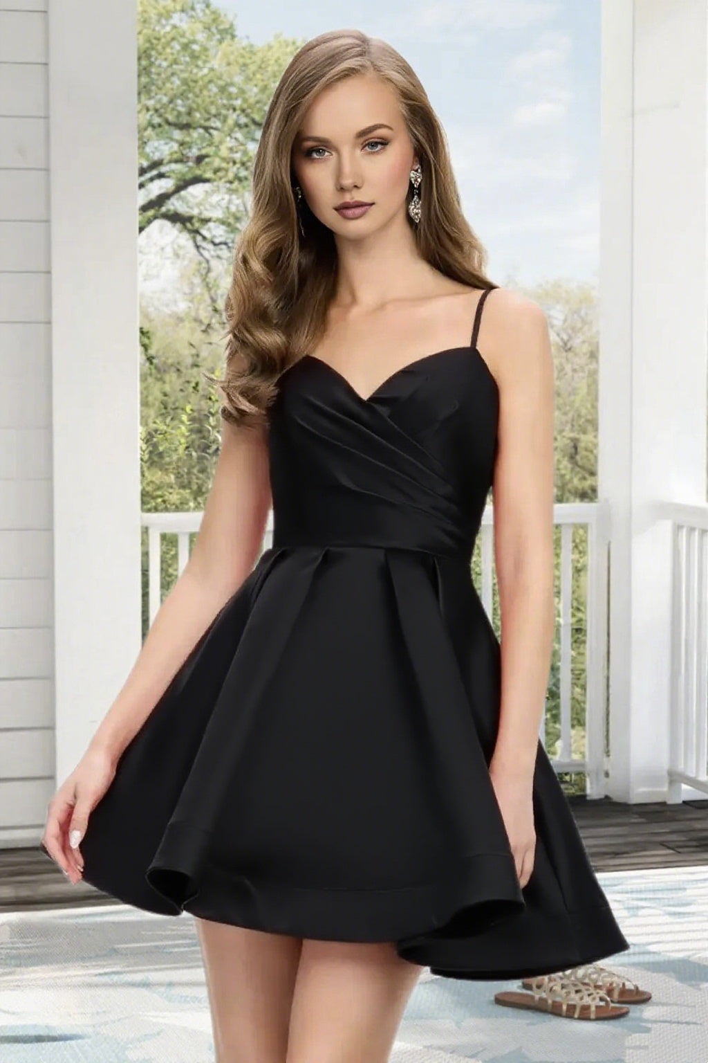 Dressime A Line Spaghetti Straps Corset Draped Satin Mini Homecoming Dress