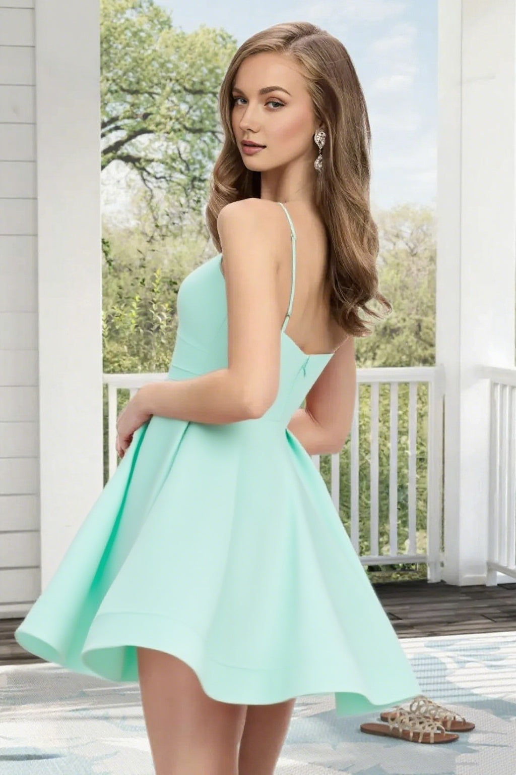Dressime A Line Spaghetti Straps Corset Draped Satin Mini Homecoming Dress