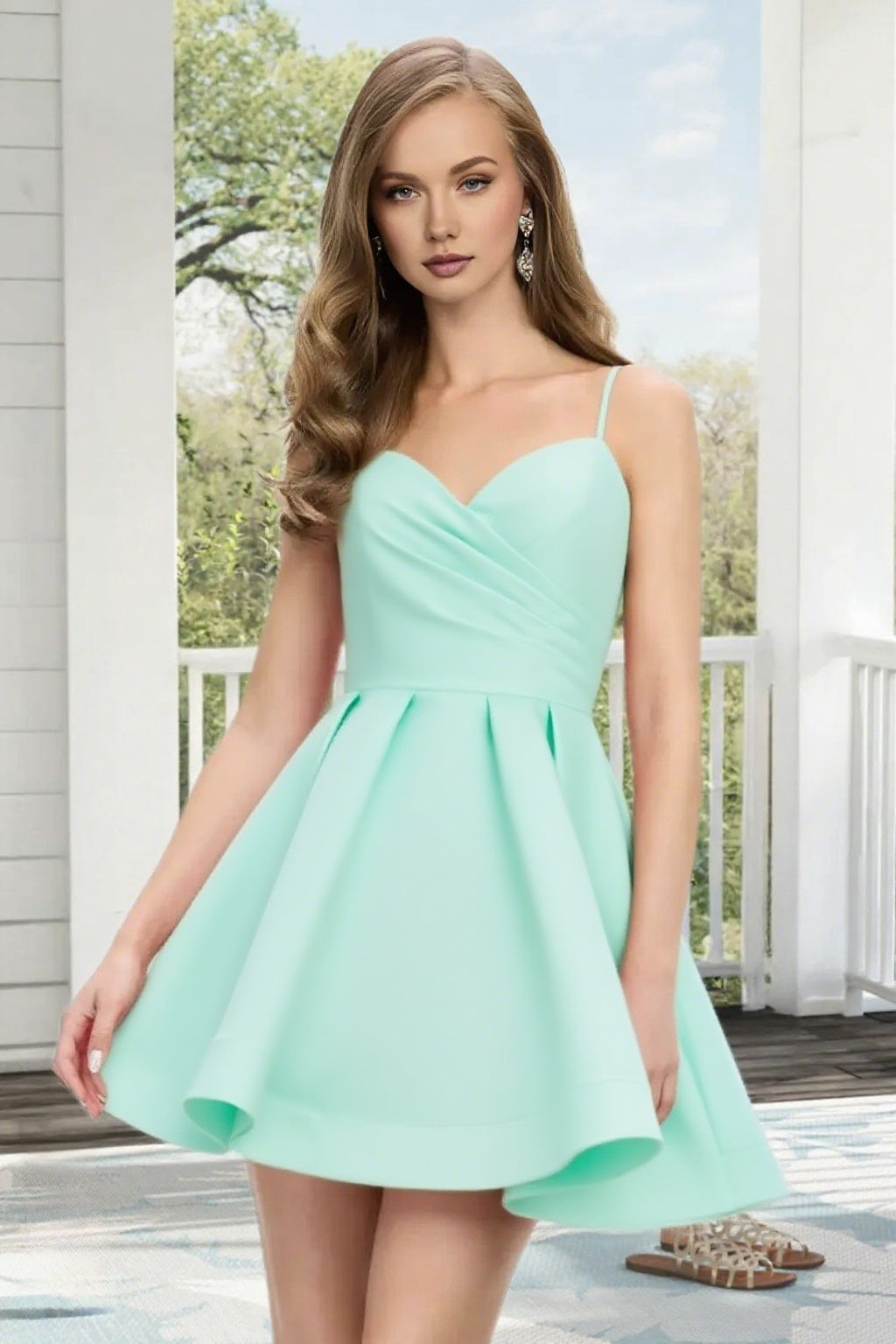 Dressime A Line Spaghetti Straps Corset Draped Satin Mini Homecoming Dress