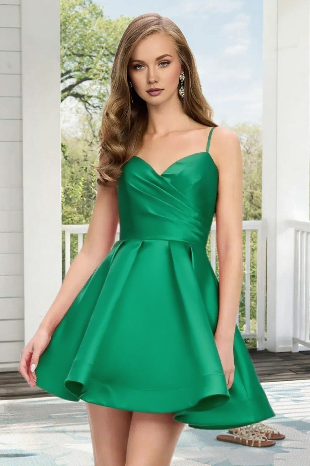 Dressime A Line Spaghetti Straps Corset Draped Satin Mini Homecoming Dress