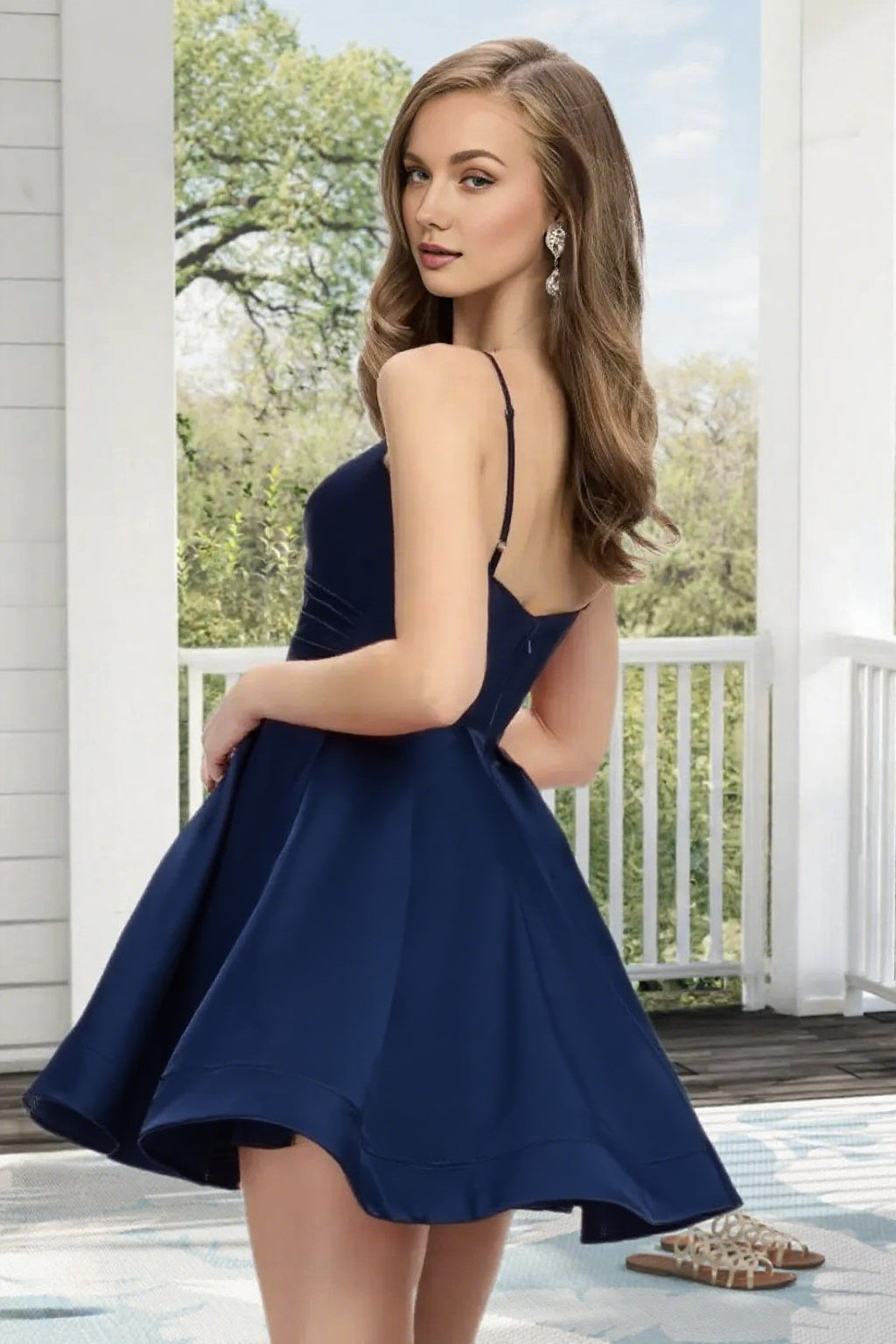 Dressime A Line Spaghetti Straps Corset Draped Satin Mini Homecoming Dress