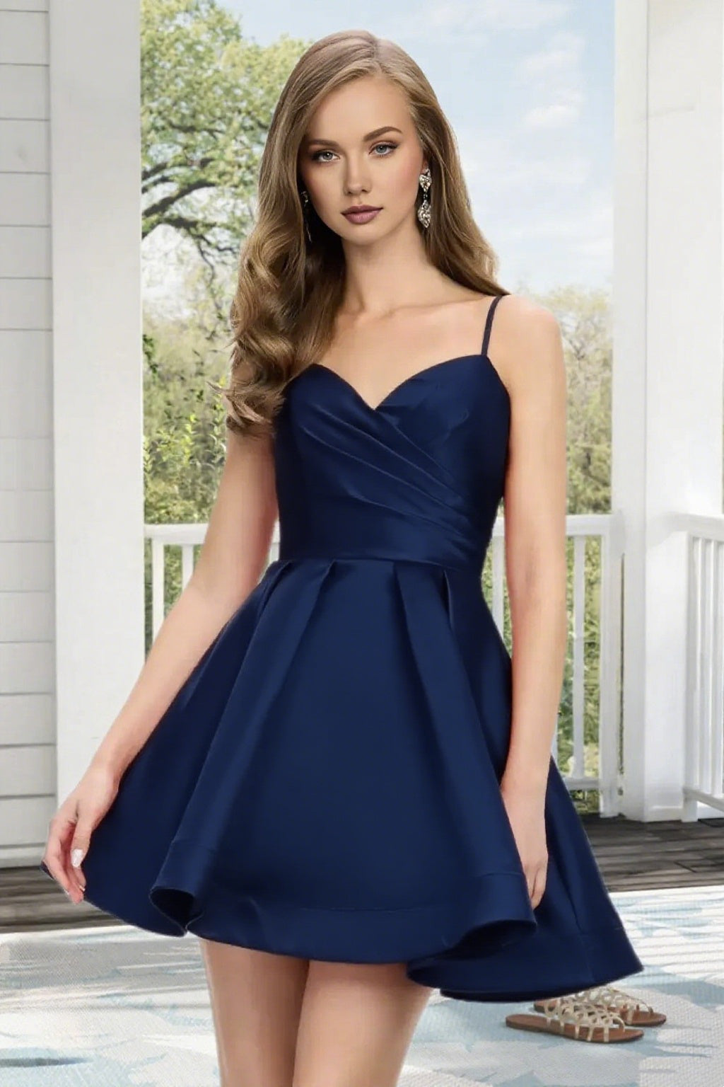 Dressime A Line Spaghetti Straps Corset Draped Satin Mini Homecoming Dress