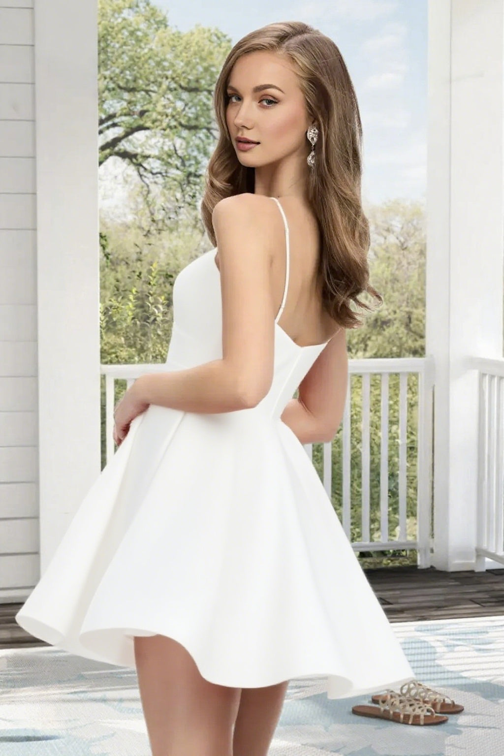Dressime A Line Spaghetti Straps Corset Draped Satin Mini Homecoming Dress