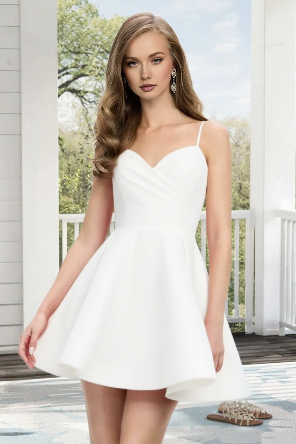 Dressime A Line Spaghetti Straps Corset Draped Satin Mini Homecoming Dress