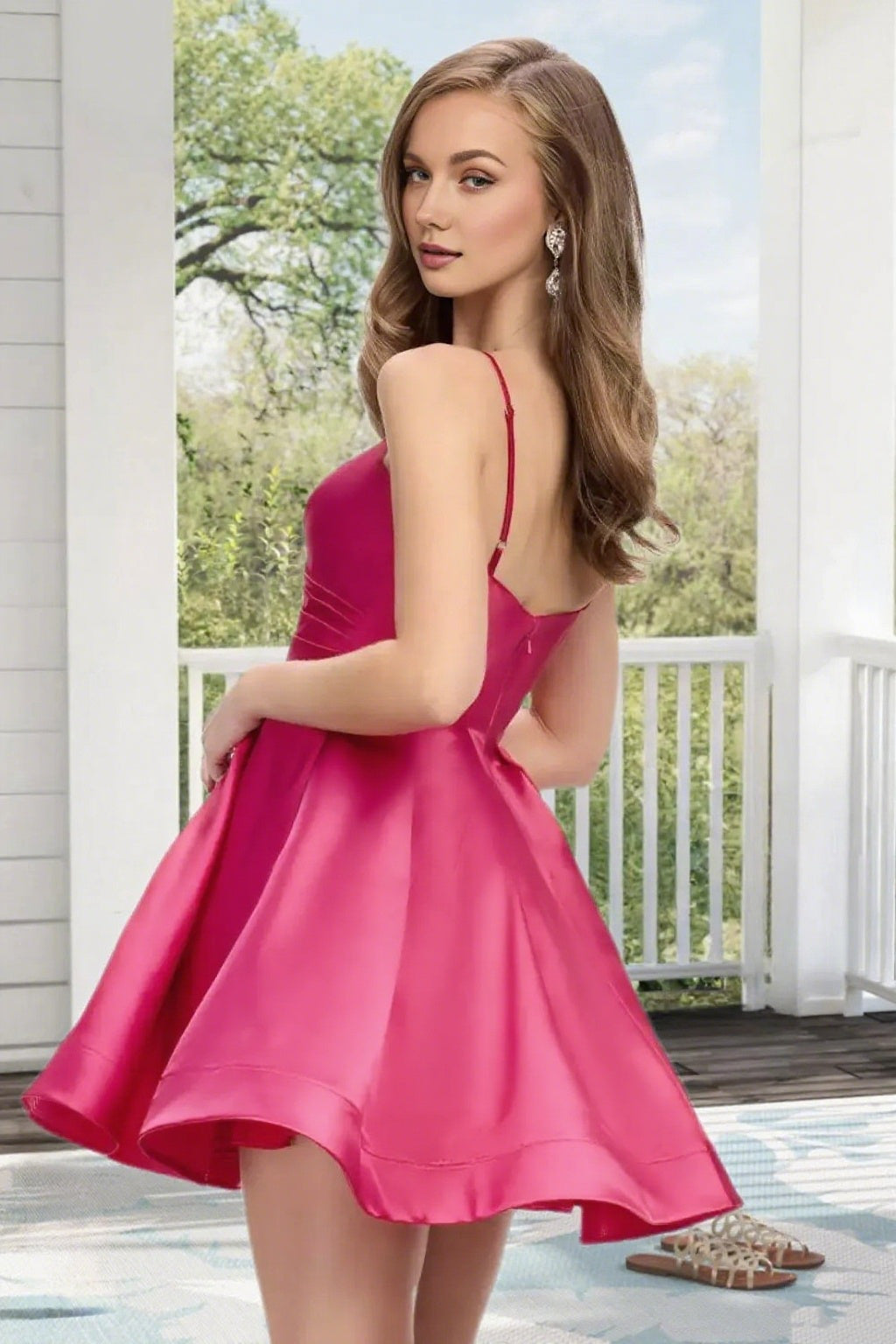 Dressime A Line Spaghetti Straps Corset Draped Satin Mini Homecoming Dress