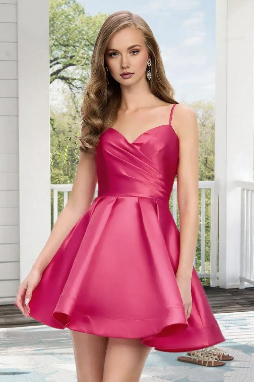 Dressime A Line Spaghetti Straps Corset Draped Satin Mini Homecoming Dress